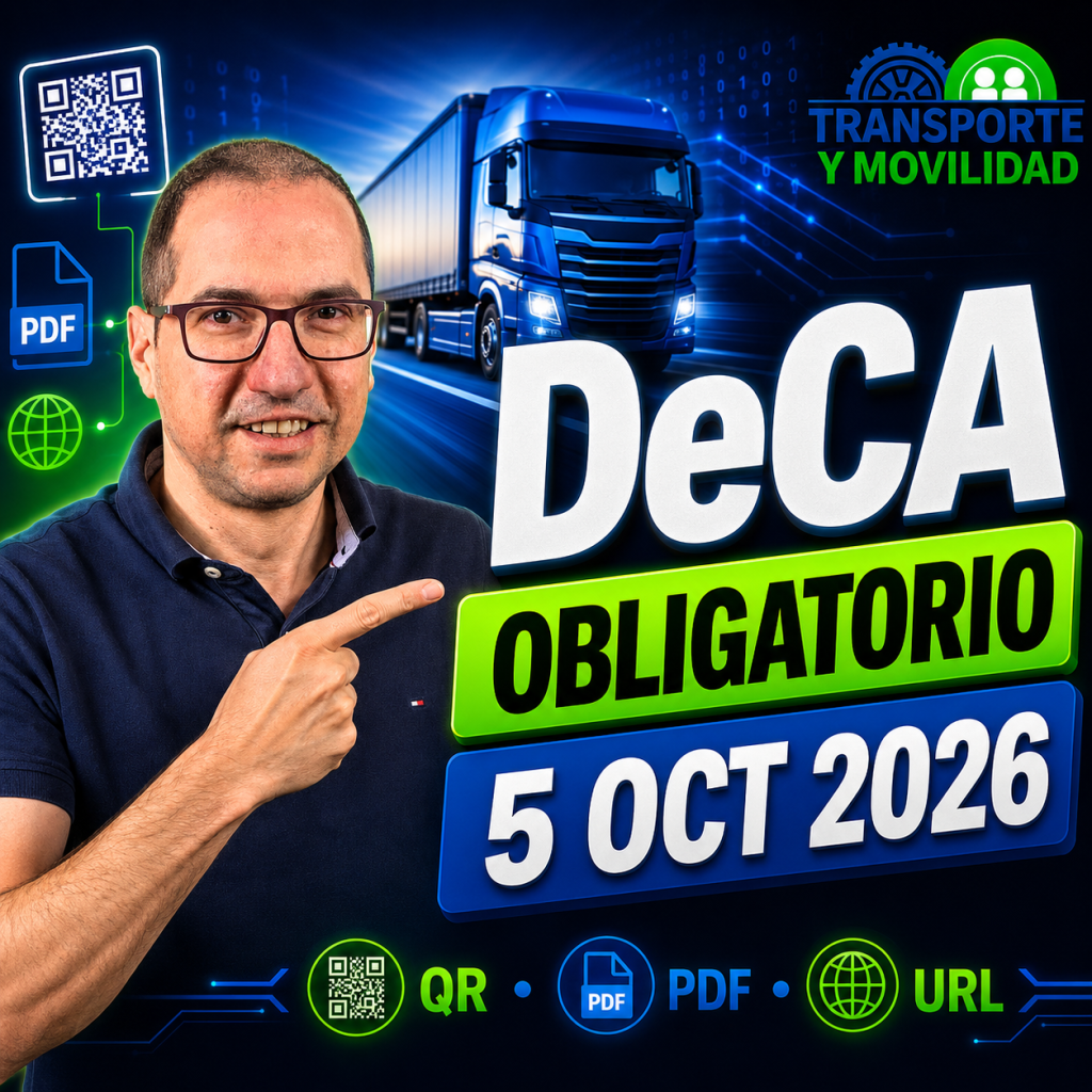Miniatura sobre el DeCA 2026 obligatorio con Rafa Soto, un camión y referencias a QR, PDF y URL